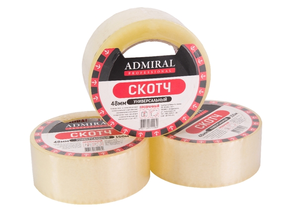 Скотч прозрачный 48мм* 50м 50мкм ADMIRAL уп/36шт  - Адмирал - Оптовые поставки строительных материалов от производителя
