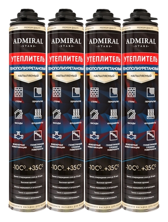 Напыляемый утеплитель пенополиуретановый ADMIRAL 900гр/900 мл 1ящ/12шт - Адмирал - Оптовые поставки строительных материалов от производителя Напыляемый утеплитель пенополиуретановый ADMIRAL 900гр/900 мл 1ящ/12шт - Адмирал - Оптовые поставки строительных материалов от производителя