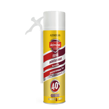 Пена бытовая 40 ADMIRAL  всесезонная 400гр/500мл  1ящ/12шт  - Адмирал - Оптовые поставки строительных материалов от производителя