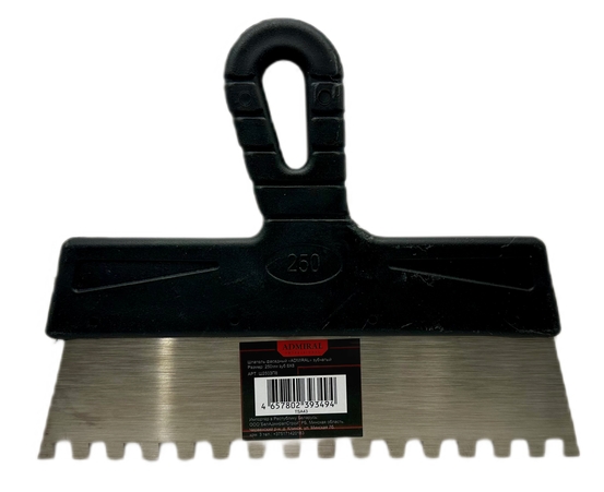 Шпатель зубч. фасад. нерж 250мм зуб 8х8 ADMIRAL 1уп=10шт/1ящ=6уп - Адмирал - Оптовые поставки строительных материалов от производителя Шпатель зубч. фасад. нерж 250мм зуб 8х8 ADMIRAL 1уп=10шт/1ящ=6уп - Адмирал - Оптовые поставки строительных материалов от производителя